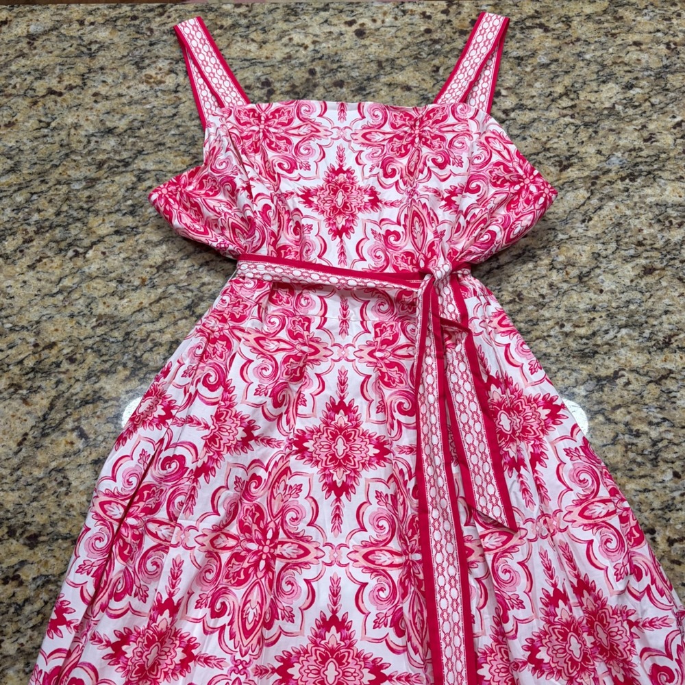 NEW Talbots Plus Pink White Medallion Print Fit Flare Dress 16W ws